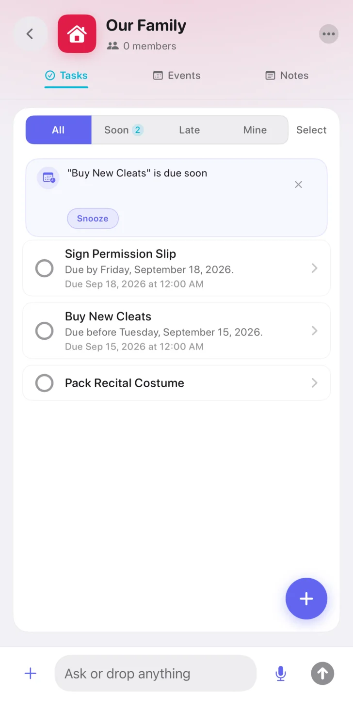 The same Loop's Tasks tab, with three tasks that each carry an owner and a due date.